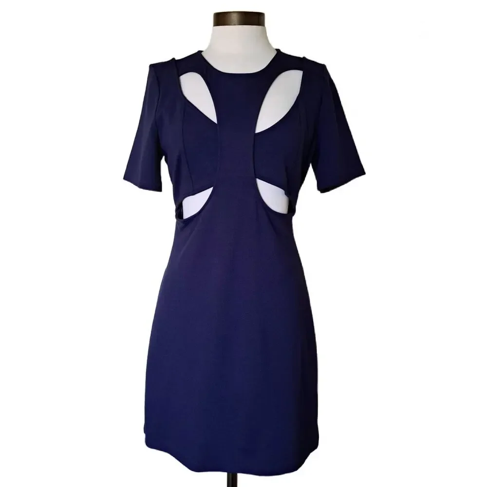 NWT Anthropologie Ponte Cut-Out Mini Dress Size Medium Navy Blue - Picture 2 of 12